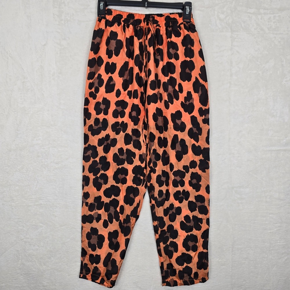 Blugirl Blumarine Orange Leopard Print Silk Pants Elastic Waist Tapered IT 38